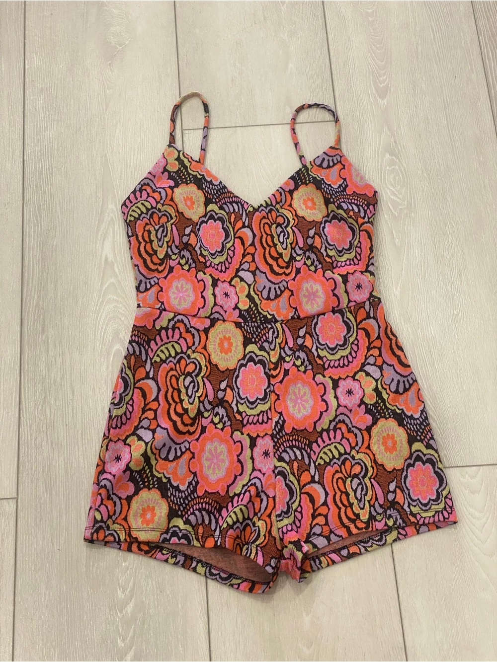 Zara Pink Orange Purple Floral One-Piece Romper